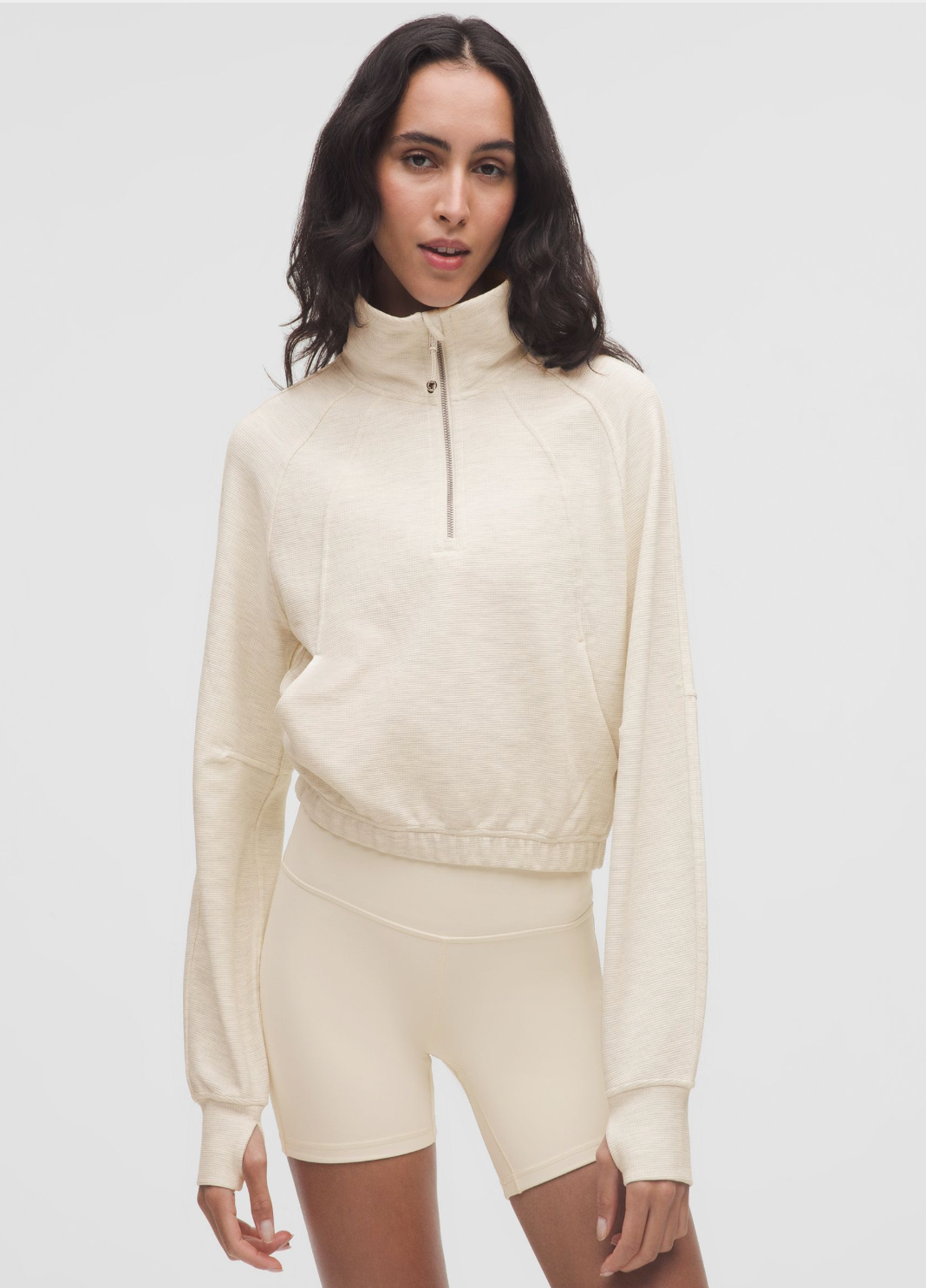Scuba Cropped 1/2 Zip Funnel Neck *Waffle